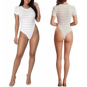 Le Lis White High Cut Bodysuit Size S